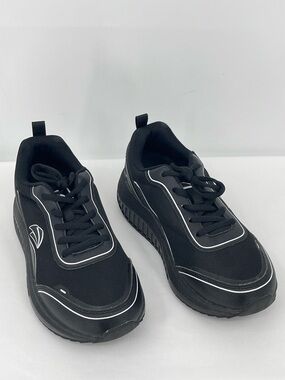 AOV WOMENS Black Lace-Up Athletic Sneakers with White Trim SIZE 7.5D